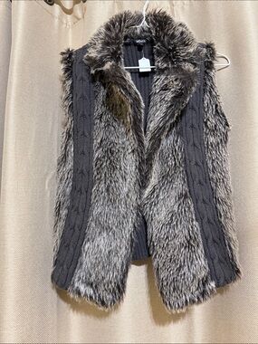 Women's Faux Fur Cable-Panel Sweater Jacket - Grayish brown